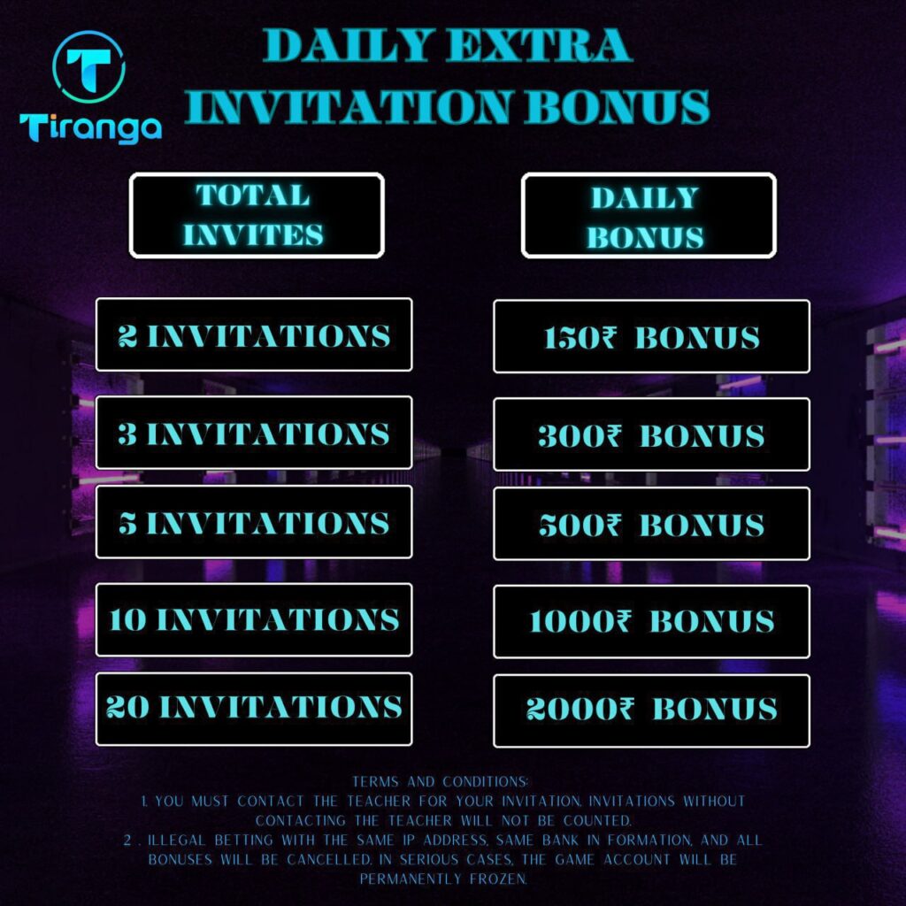 Tiranga Daily Extra Invitation Bonus